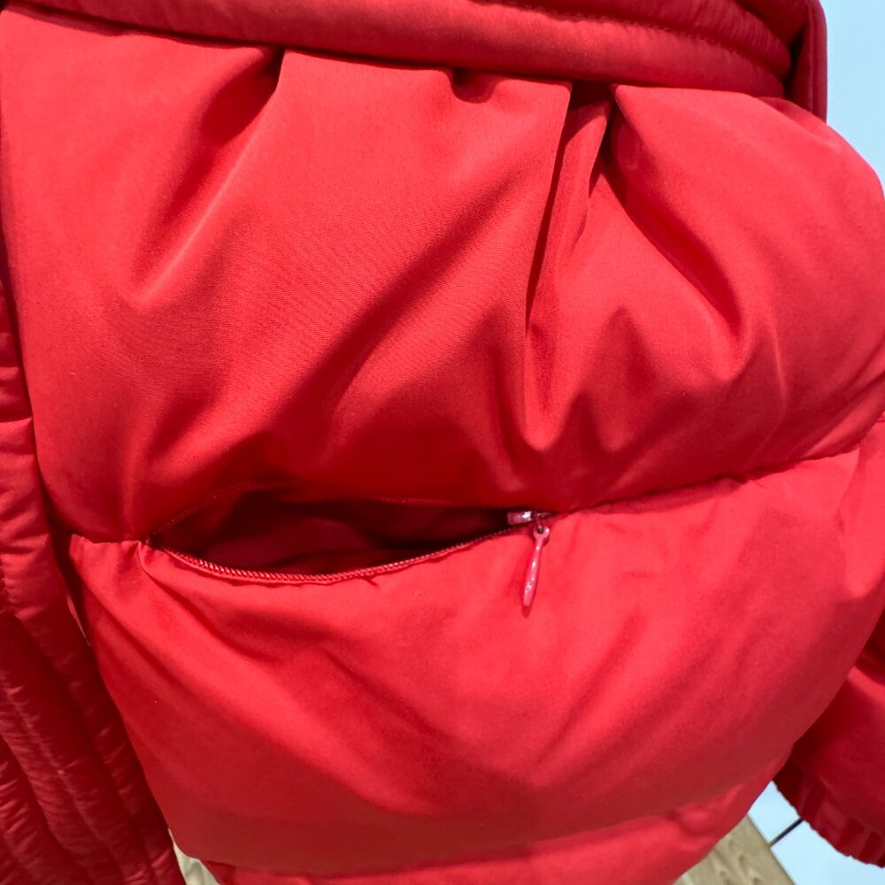 Women's Red puffer Jacket with Fur Hood - Picture 7 of 16